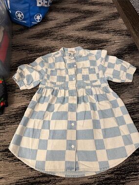Finger in the nose designer Light Blue and White Check Button-Front Dress